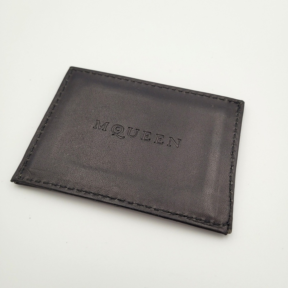 Alexander McQueen Black Leather Compact Travel Mirror Debossed Logo Accessory